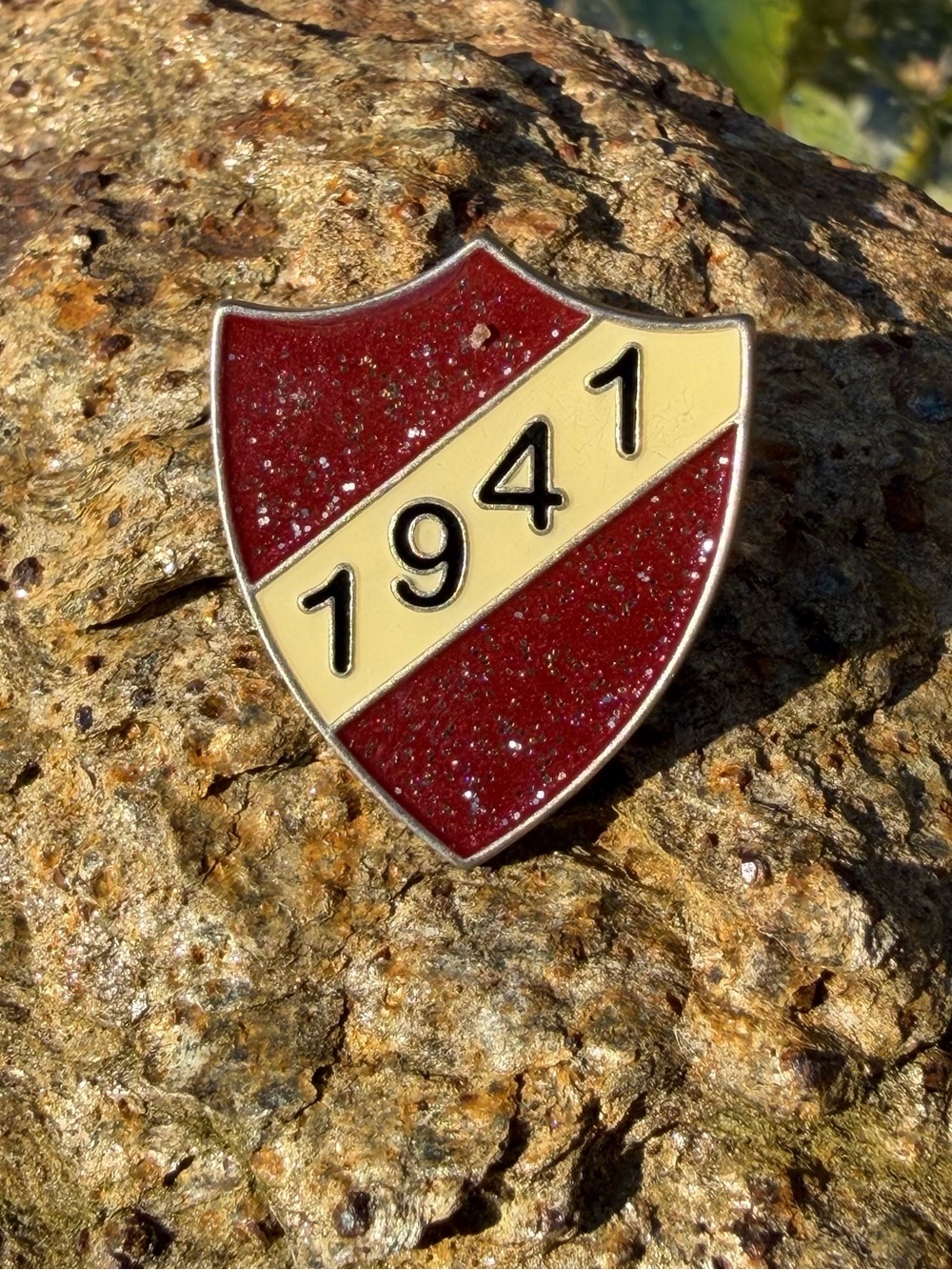 Coach 1941 Shield Red & Cream Enamel Pin Brooch